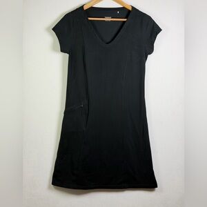 TOAD&CO Women’s Black V-Neck Short Sleeve Active Dress Zip Pocket Sz Small